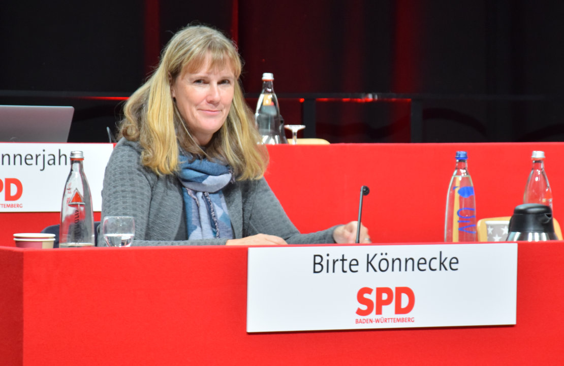Birte Könnecke auf dem Präsidiumspodium beim Parteitag in Friedrichshafen